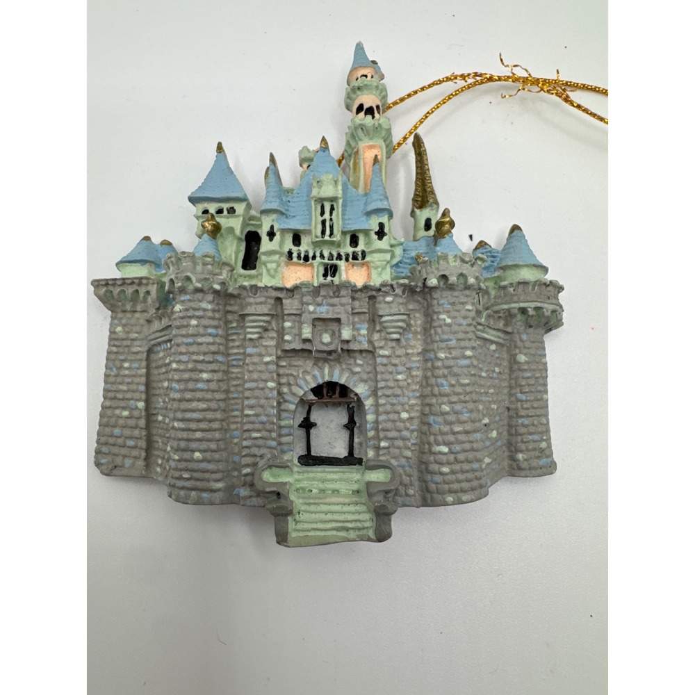 Disney Sleeping Beauty Castle Ornament Grey Blue Gold Resin 3 Inch Flat Back